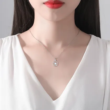 New 925 Sterling Silver Moonstone Planet Clavicle Chain Diamond Necklace - All-Match Women's Jewelry
