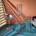 Ribbed Champagne Flute Glass Set With Gold Rim