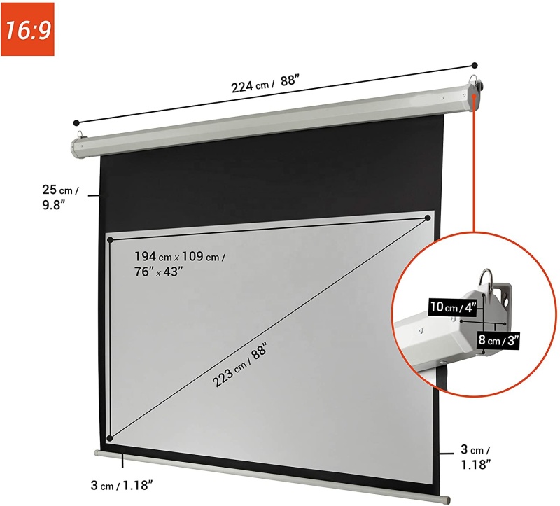 200x113cm ceiling hanging movie projector electric screens