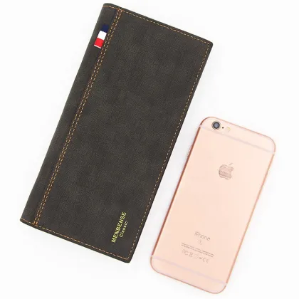 Men's PU Leather Long Wallet - Slim Design with Large Capacity Card Holder