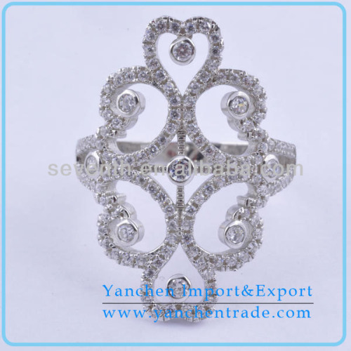 Fancy Design Micro Pave Hook Flower 925 Sterling Silver Ring for Wedding