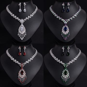 Regal Teardrop Tassel Bridal CZ Jewelry Set