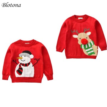 Blotona Toddler Baby Boy Girl Christmas Sweater Cute Snowman Reindeer Print Long Sleeve Crew Neck Knitted Pullover Tops 18M-6T