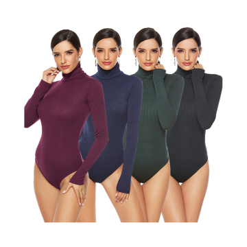 2021 Autumn Winter Women long sleeves skinny knitted turtleneck bodycon bodysuits jumpsuits