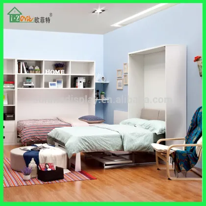 Vertical turning DIY white wall bed double wall bed folding deskl bed