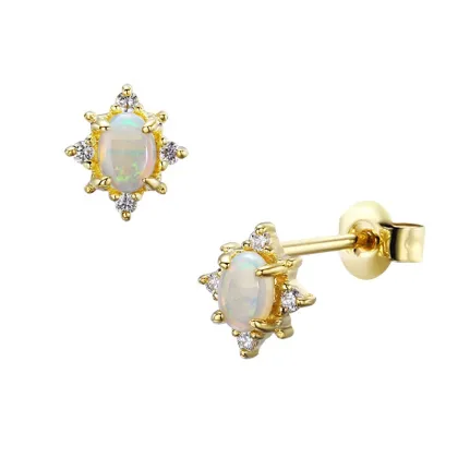 HYH Luxury 14K Gold Opal Stud Earrings
