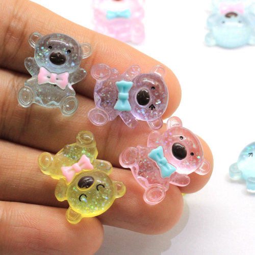 Glitter Artificial Resin Bear Charms Cartoon Bear Beads for DIY Hair Accessories Handmade Phone Case Ornament