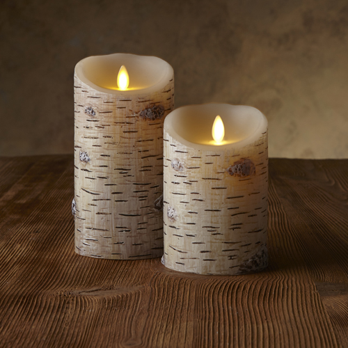 Birch Bark Remote Control Battery Operated Flickering Led Candles