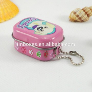 Bonbon rectangulaire mignon petit / minuscule boîte en fer blanc avec chaîne