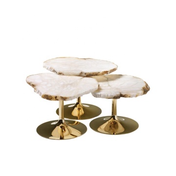 Nordic Modern Marble Top Gold Metal Legs Coffee Table Set