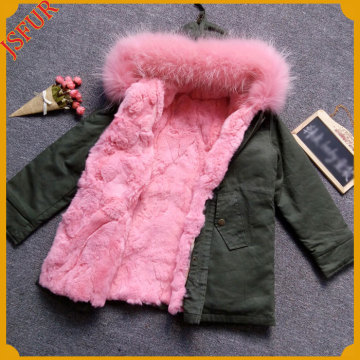 Real Raccoon Fur Collar Faux Fur Lined Parka Womens Garment 2016