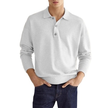 European and American Autumn Long Sleeved V-Neck Button Down Men's Casual Polo Shirt