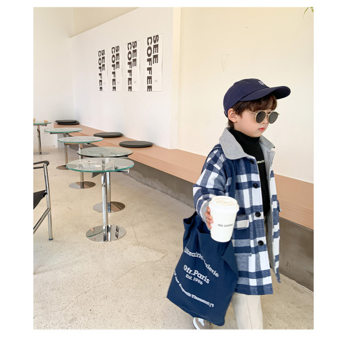 Customized Plaid Top Warm Lapel Coat Kids Clothes