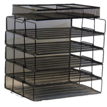 Venta en caliente Rack de revistas apilables multifuncionales negros para organizador de escritorio de oficina