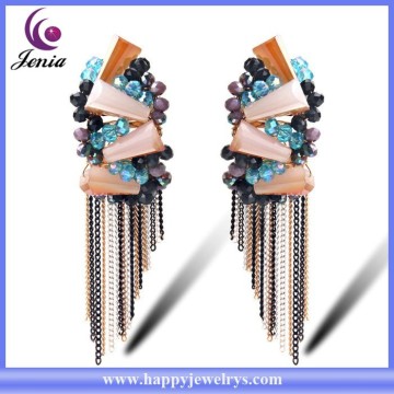 Long tassel high quality crystal cheap price white gold earring hooks ( YWE2015075)