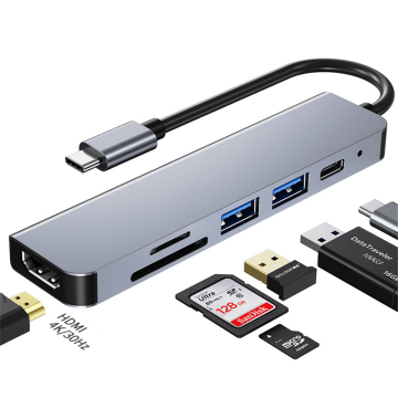 6-in-1 USB Type C Hub Adapter with 4K Multiport for PC