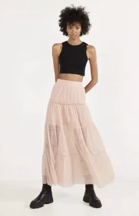 Loose Waist Summer Pleated Tennis Long Skirt
