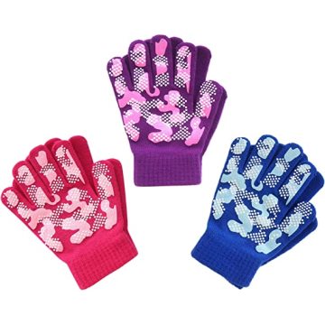 Vinterflickor barn stickade stretchiga varma magiska handskar