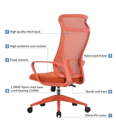 High Back With Head Pillow Adjustable Office Furniture Mesh Office Chairs Red Reception Swivel Best Ergonomic Office Chairs