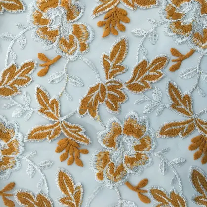 Two Tone Double Borders Flower Embroidery Fabric