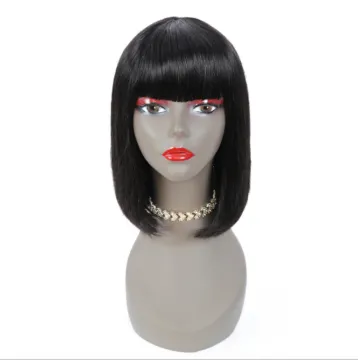 Machine Made Cheap Brazilian Human Hair Bob With Bang Wig,Wholesale Bob Wig For African American,Short Human Wig With Bangs