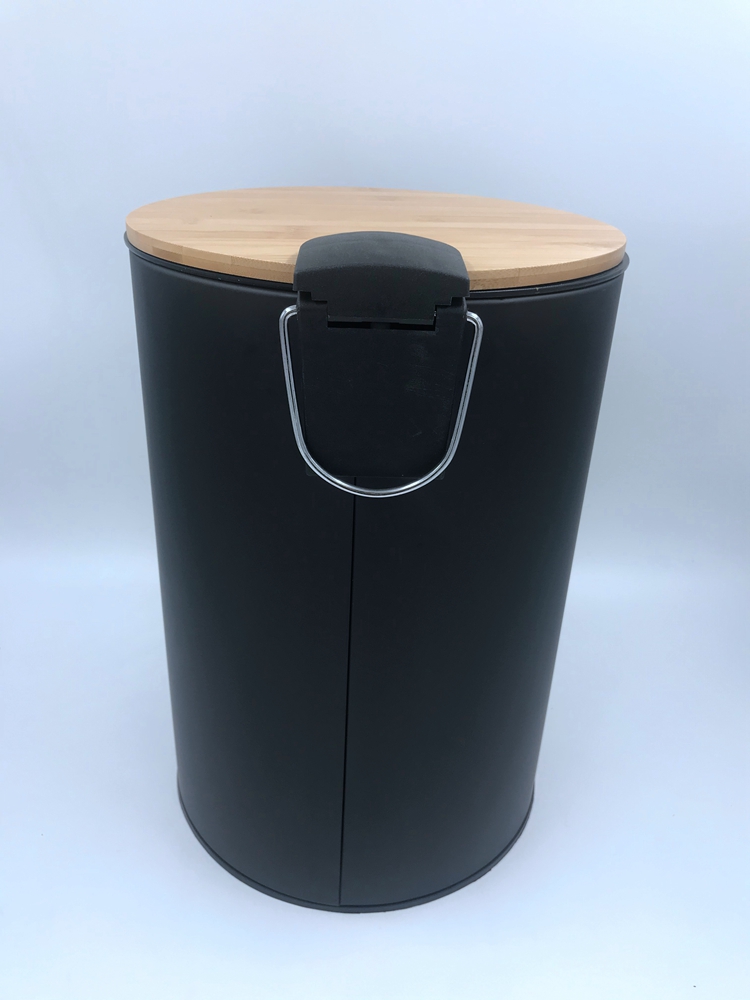 Metal Bamboo lid Trash Can