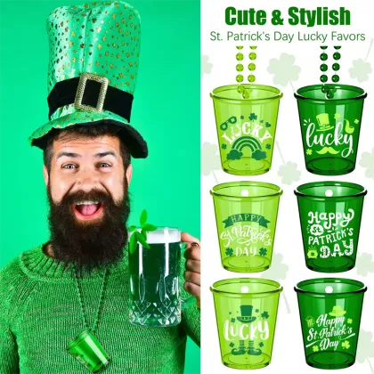 St. Patrick's Day Beaded Necklace with Shot Glass Charm