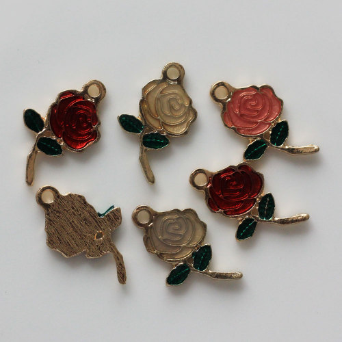 Enamel Red Pink Rose Charms Alloy Flower Earring Pendants Ornament DIY Art Decor Jewelry Making