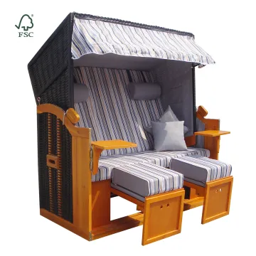 Top Quality 3 Seats Wood Rattan Strandkorb Beach Lounge Chair: Enjoy Maximum Comfort at the Beach