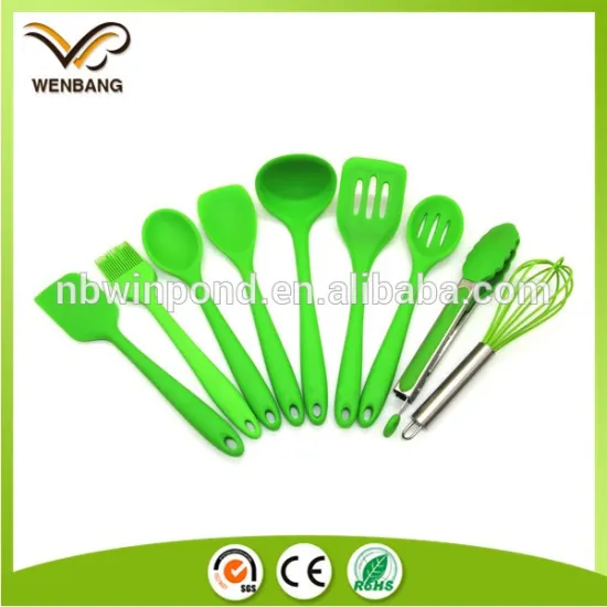 Wholesale custom green colour nylon silicone cooking utensils