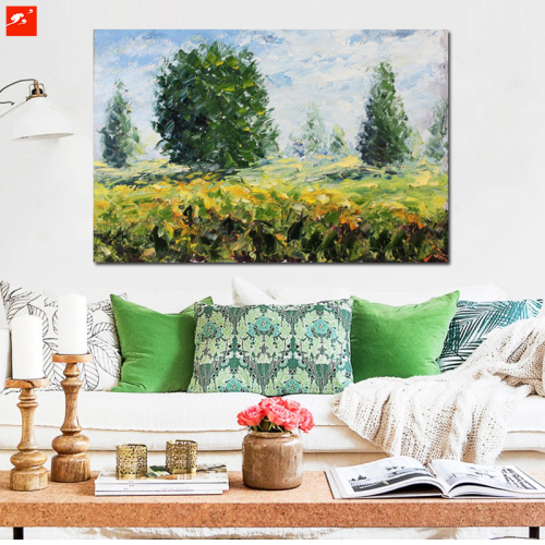 Peaceful Countryside Field View Oil Painting