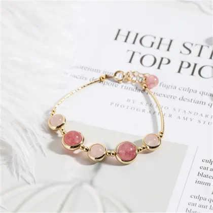 Crystal Bracelet 14k Gold Strawberry Crystal Bracelet