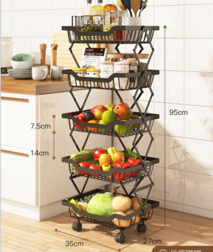 Collapsible 3-Tier Mesh Kitchen Storage Rack for Fruits and Vegetables