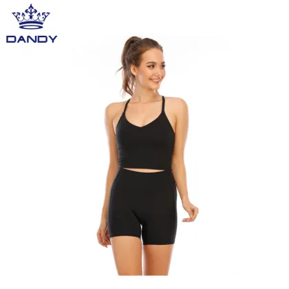Custom black yoga crop top and the shorts