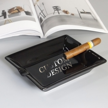 Ceramic Ashtray: Custom Designed Rectangular Black Luxury SmokingAccessory