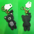 Cute Cartoon Bear Pendant Multicolor Leather Diamond Keychain