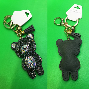 Dibujos animados lindo oso colgante cuero Multicolor diamante llavero