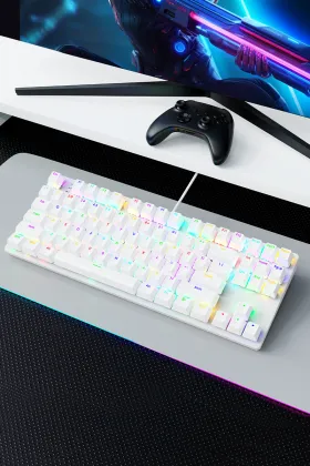 87-Key Transparent Keycap Wired Backlit Mechanical Keyboard for Esports and Office