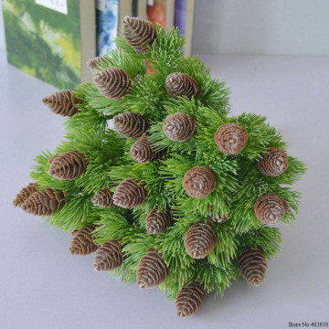 Small Plastic Pine tree bunch with pine nuts artificial flowers for Christmas home decoration fake plants pinecone faux greens