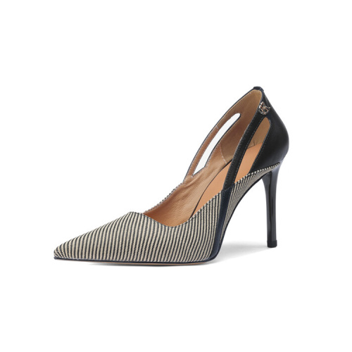 Striped Satin Fabric Black White Stiletto Heel Pump