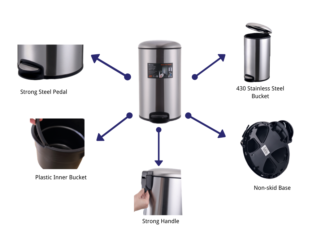 Aluminium pedal trash bin with inner bucket China Manufacturer