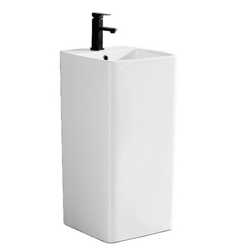 Luxury Solid Surface Ceramic Freestanding Square One Piece Basin Pedestal Wash Basin