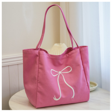 Multicolor Bow-Embellished Canvas Tote Bag