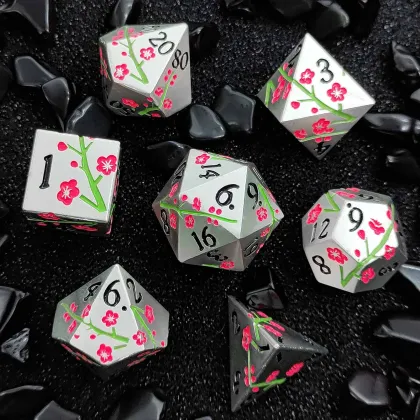 Plum Flower Metal Dice Set - Heavy Solid Metallic DND Dice