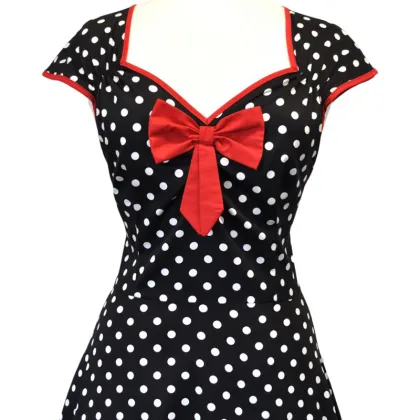 Black Polka Dots Lady Isabella Casual Vintage Clothing Dress