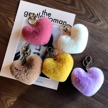 Hot Selling Cheer Heart Fluffy Keychain with Pompom Tassel