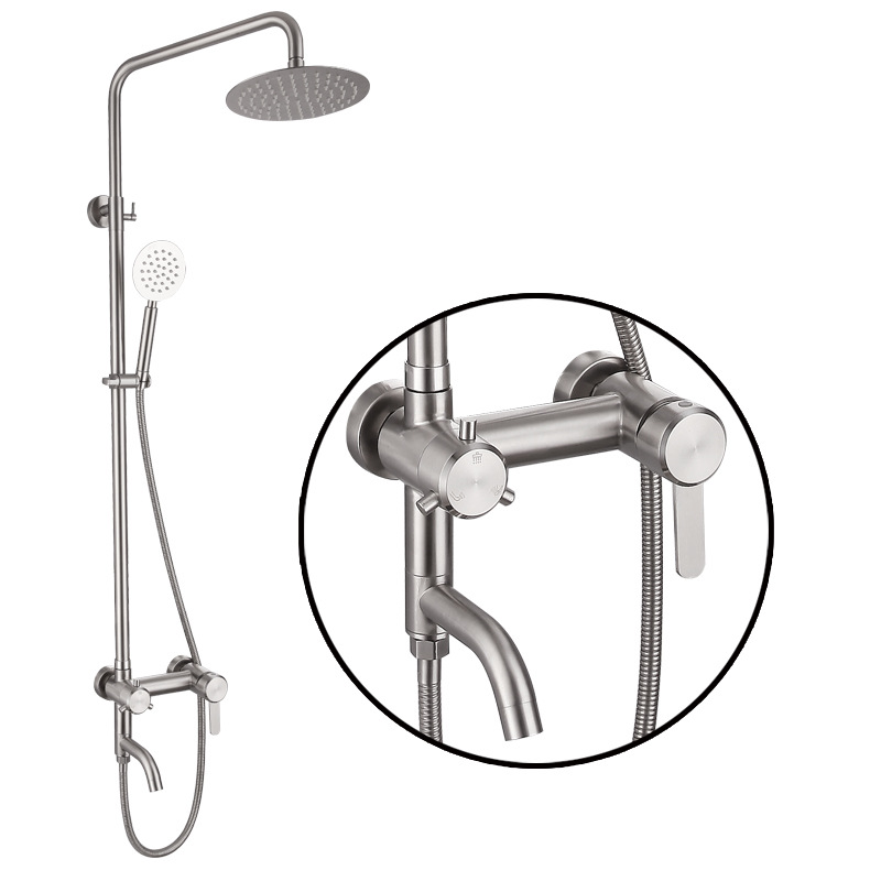 Ensemble robinet de douche chromé brossé