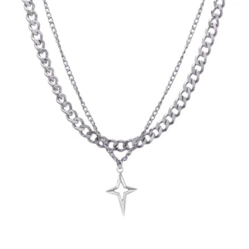 Factory Price Fashion Simple Men's Sterling Silver Chain Necklace with Star Charm