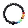 Gemstone 7 Chacra Healing Reiki Bracelet Bracelet Black Lava Stone с кристаллическим сердцем очаровывать упругие браслеты для мужчин женщин