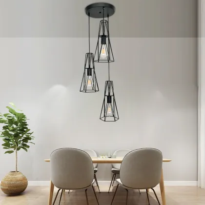 Three Lights Black Iron Lamp
